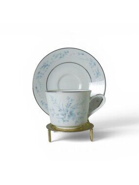 Vintage Noritake Carolyn 2693 Teacup Saucer Blue Floral Platinum Trim